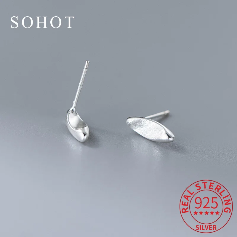 

Real 925 Sterling Silver Exquisite Geometric Mini Leaves Stud Earrings for Women Cute Fine Jewelry Minimalist Accessories