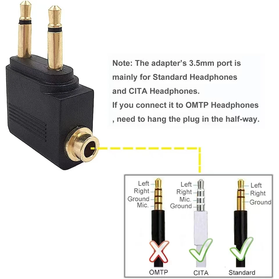 1-5pcs/Lot Dual 3.5mm Plug Adaptor Jack Audio Headphone Converter Adapter for Airline Airplane Travel Earphone Connector