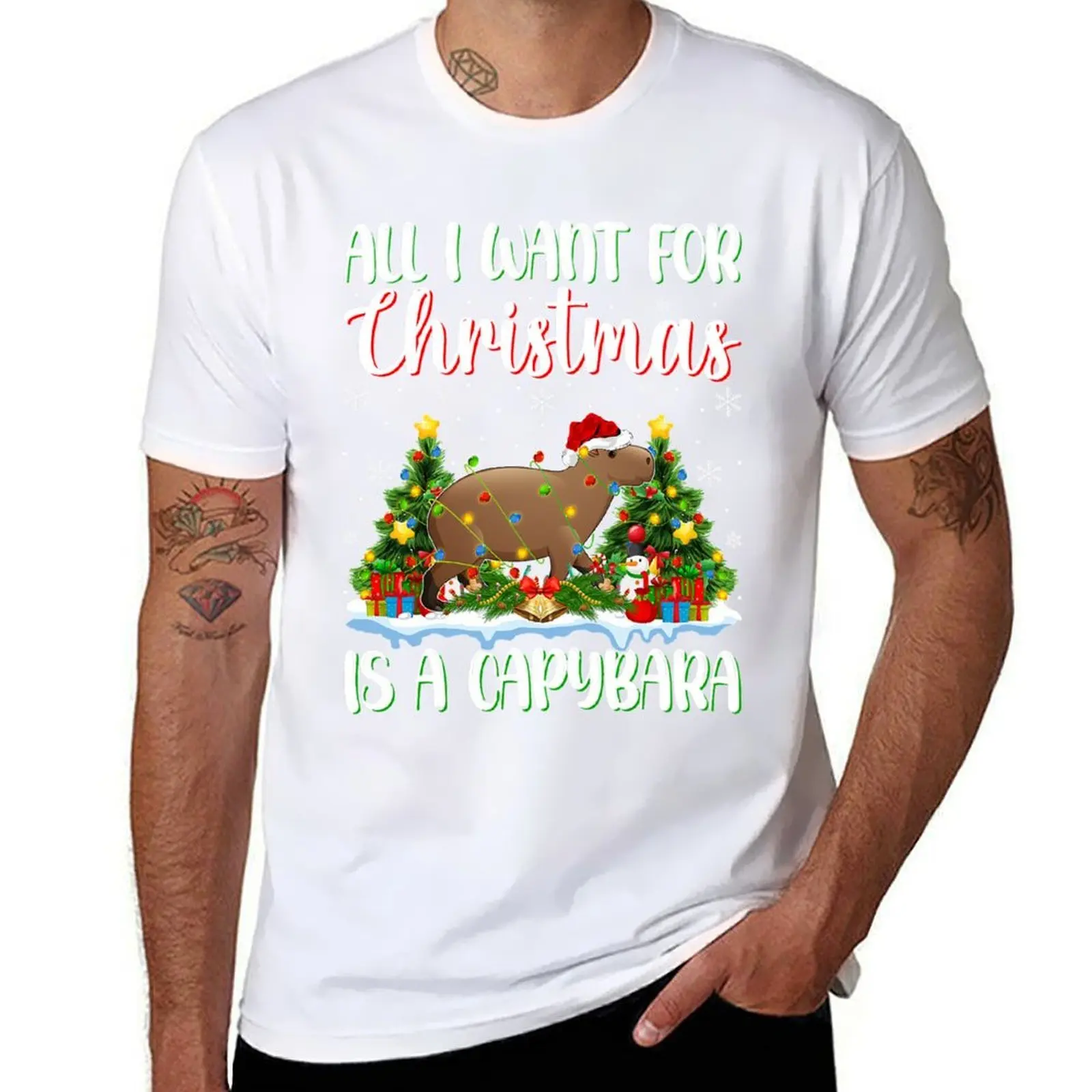 

Xmas Lighting Santa All I Want For Christmas Is A Capybara T-Shirt t shirts for man graphic vintage man t shirt designer T-Shirt