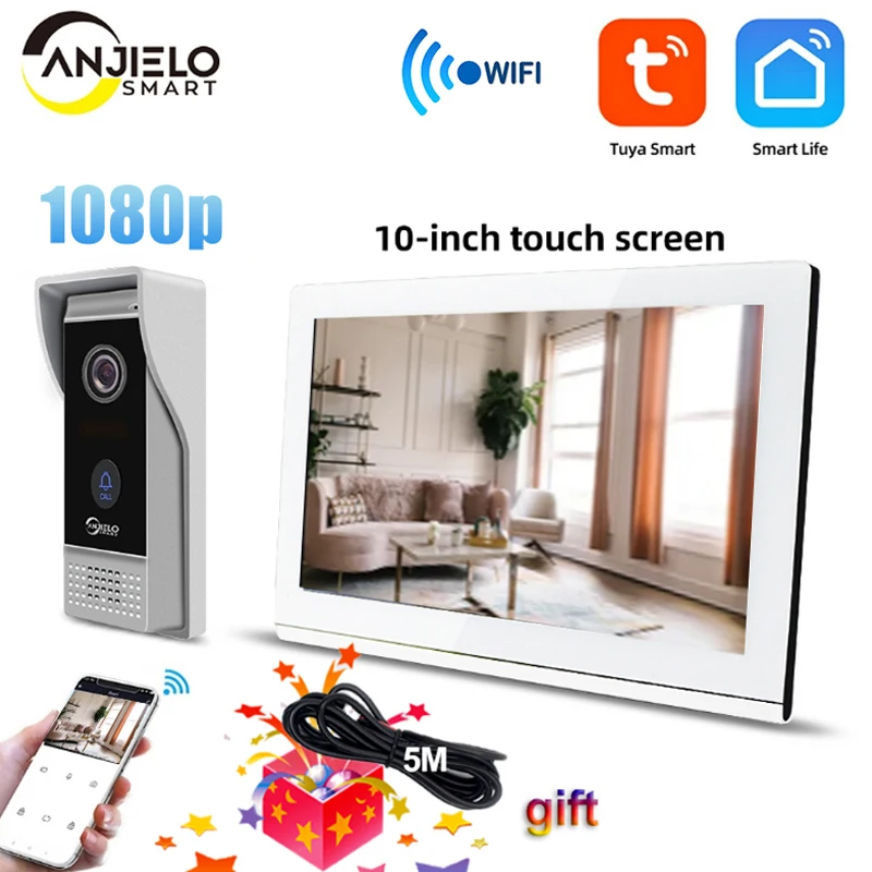 Tuya 10-Inch Touch Screen Wifi Video Intercom HD 1080P display screen  Smart Remote View home Security video doorbell Monitor