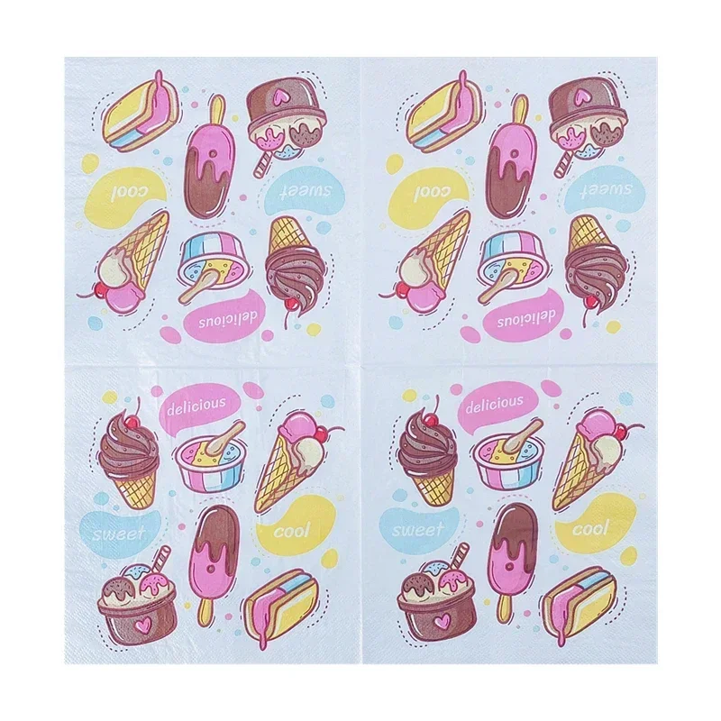 20pcs/Bag 2ply Ice-cream Printed Napkins Colored Paper Napkins Disposable Sweet Placemat Paper Party Decoration Drawing Paper 33