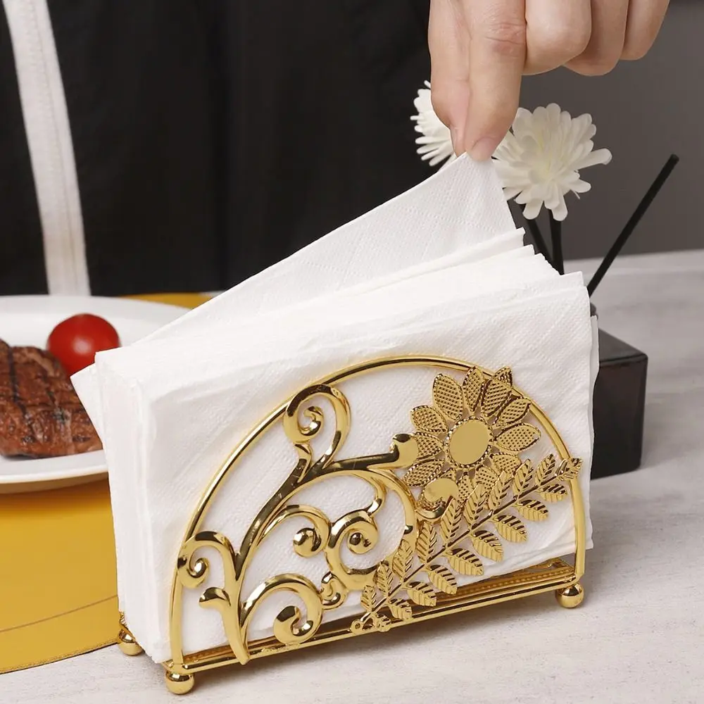 

Flowers&Leaves Metal Napkin Holders Hollowed-out Design Space-Saving Vertical Napkin Dispenser Stable Gold Luxury