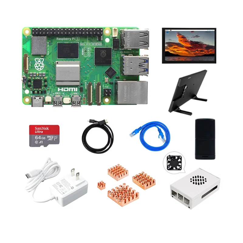 

Original Raspberry Pi 5 4GB 8GB Starter Basic kit+Optional Power Supply+Raspberry metal shell+heat sink+10.1-inch touch screen