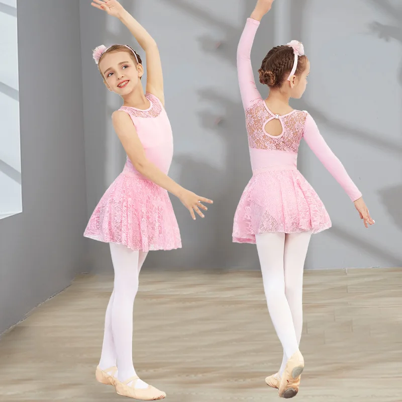 Female' S Ballet Dance Leotards Long/short Sleeve Black Lace Skirt Suit Women Ice Skating Dress Gymnastics Leotard Dress