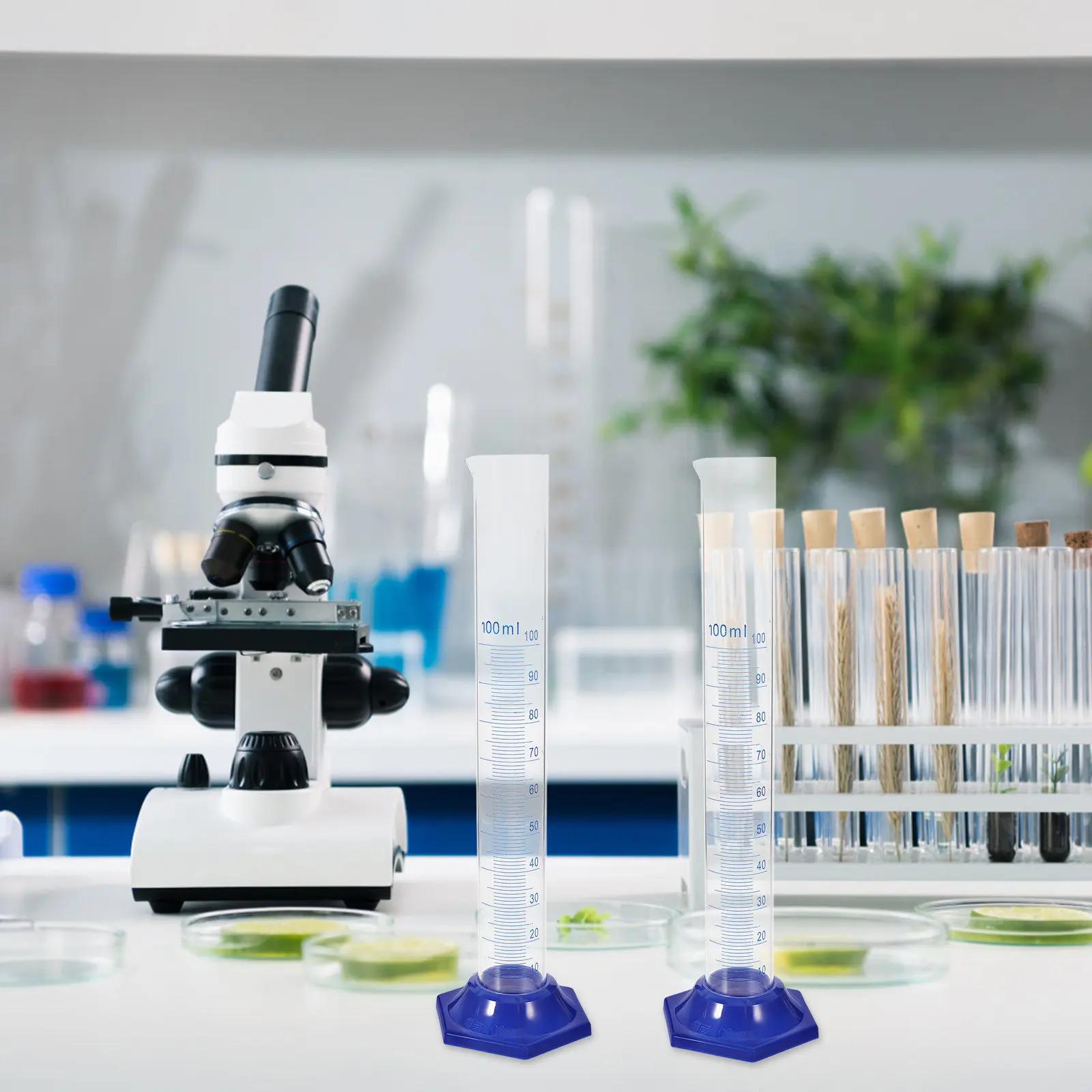 

Набор из 4 стеклянных мерных цилиндров по 100 мл, лабораторные градуированные цилиндры, химическое оборудование, утолщенная стена, защита от падения