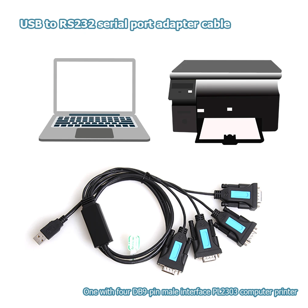 4 Port USB to RS232 DB9 Serial Adapter Male A Converter Cable  with PL2303 Chipset PC Notebook Accessory