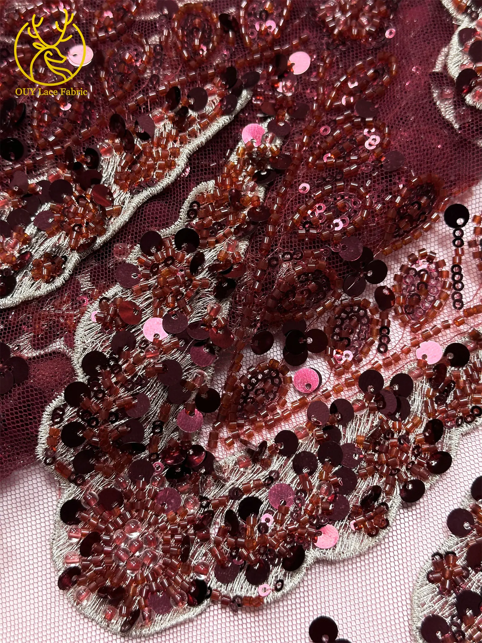 Hochwertiger luxuriöser französischer 3D-handbestickter Perlen-Spitzenstoff, 5 Yards, afrikanischer nigerianischer Pailletten-Spitzenstoff für Braut- und Partykleider – Detail 22