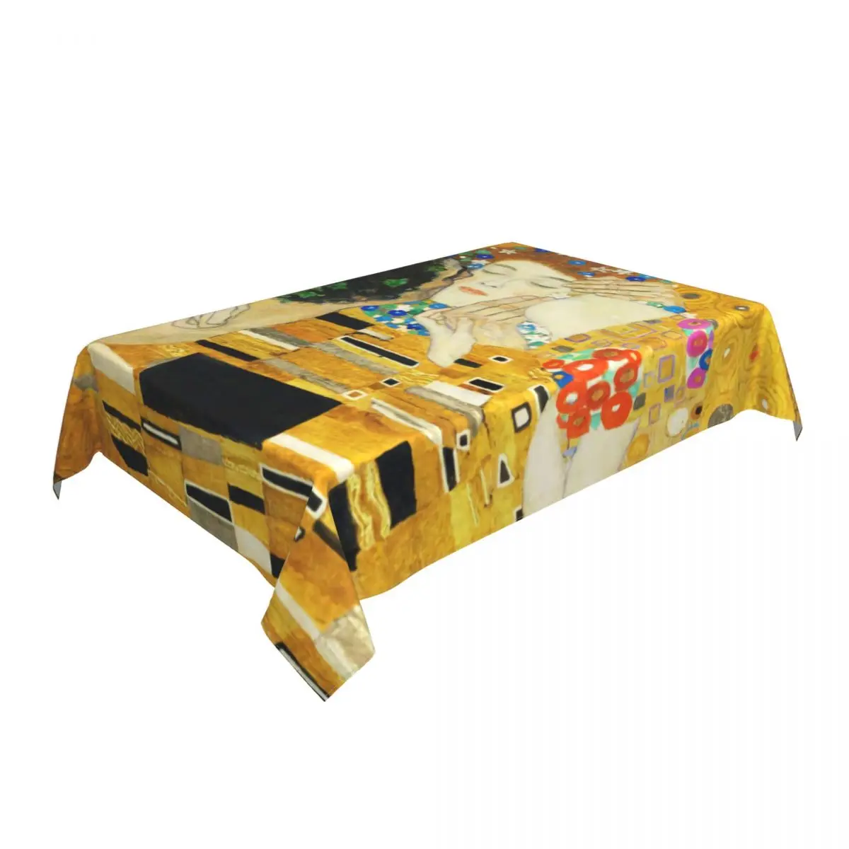 Rectangular Waterproof Klimt Kiss Table Cover Elastic Gustav Klimt Freyas Art Table Cloth Backed Edge Tablecloth for Picnic