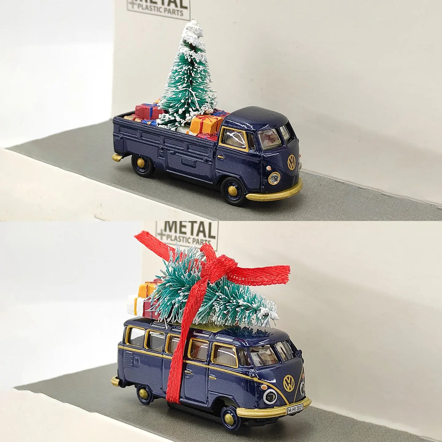 Diecast SCHUCO 1:87 Scale VW T1 Samba Bus Christmas Decorated Alloy Car Model