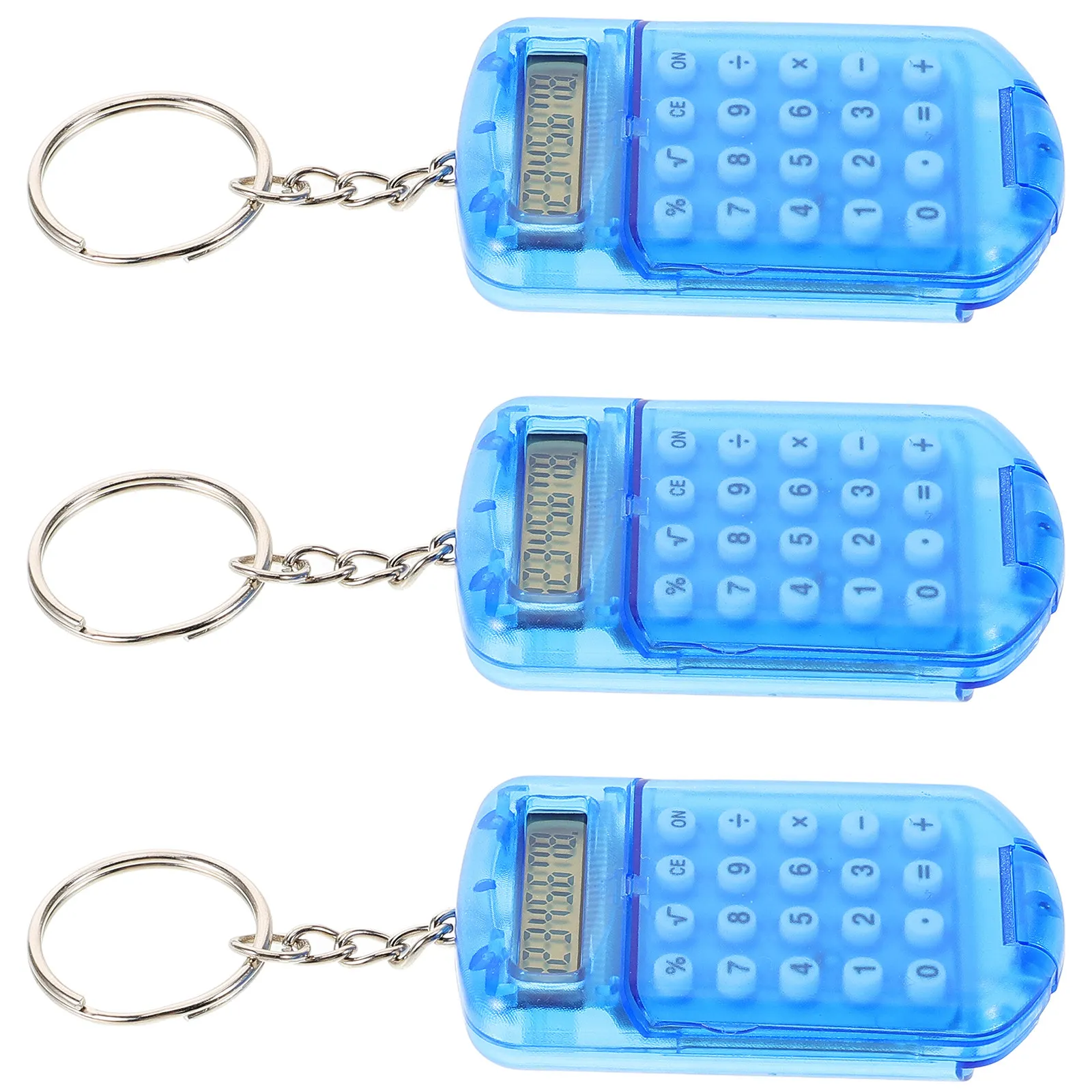 

3Pcs Mini Calculator Transparent Cartoon Flip Cover Portable Keychain Student Function Pocket Size Cute