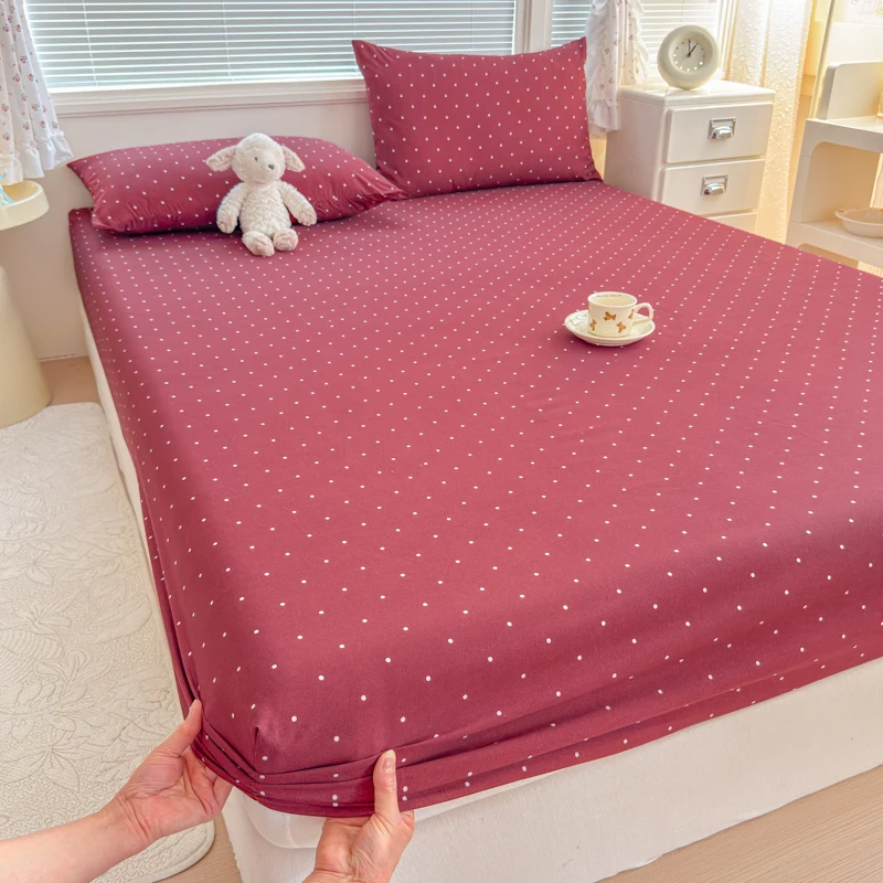 Red Polka Dot Printed Fitted Bed Sheet Queen/King Size Skin-friendly Bed Sheet for Bed draps lit Skin-Friendly Bedsheet 침대패드