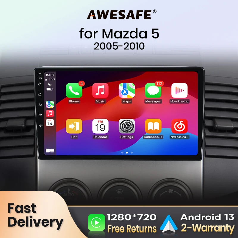 AWESAFE Wireless CarPlay Android Auto Radio for Mazda 5 2005 2006 2007 2008-2010 Multimedia Screen stereo GPS 2din autoradio