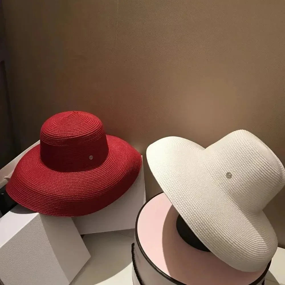 1910-shi aggiungi red British fabrication design summer UPF50+ Sunscreen Hepburn elegant lady straw leisure cap women bucket hat
