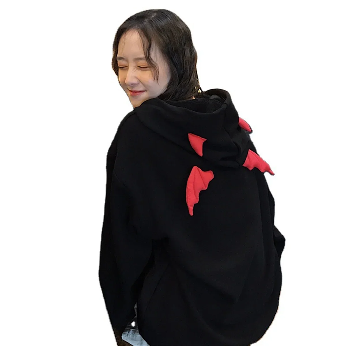 Klasyczne Ubrania Charms Osobowość Bluzy z Kapturem Rogi Diabła Bluzy Rozpinane Bluzy z Kapturem Luźne Pulowery Bluzki z Długim Rękawem Streetwear