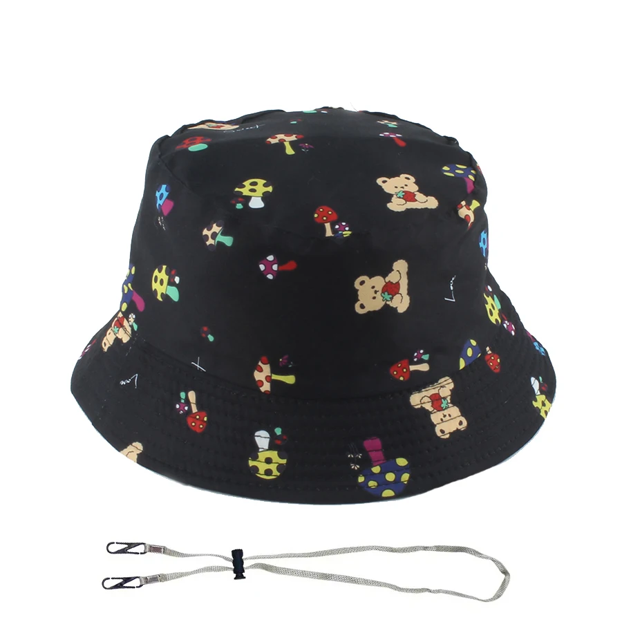 Summer Kids Cartoon Bear Bucket Hat Boys Girls Cute Mushroon Print Fishman Cap Baby Outdoor Travel Panama Beach Caps Children
