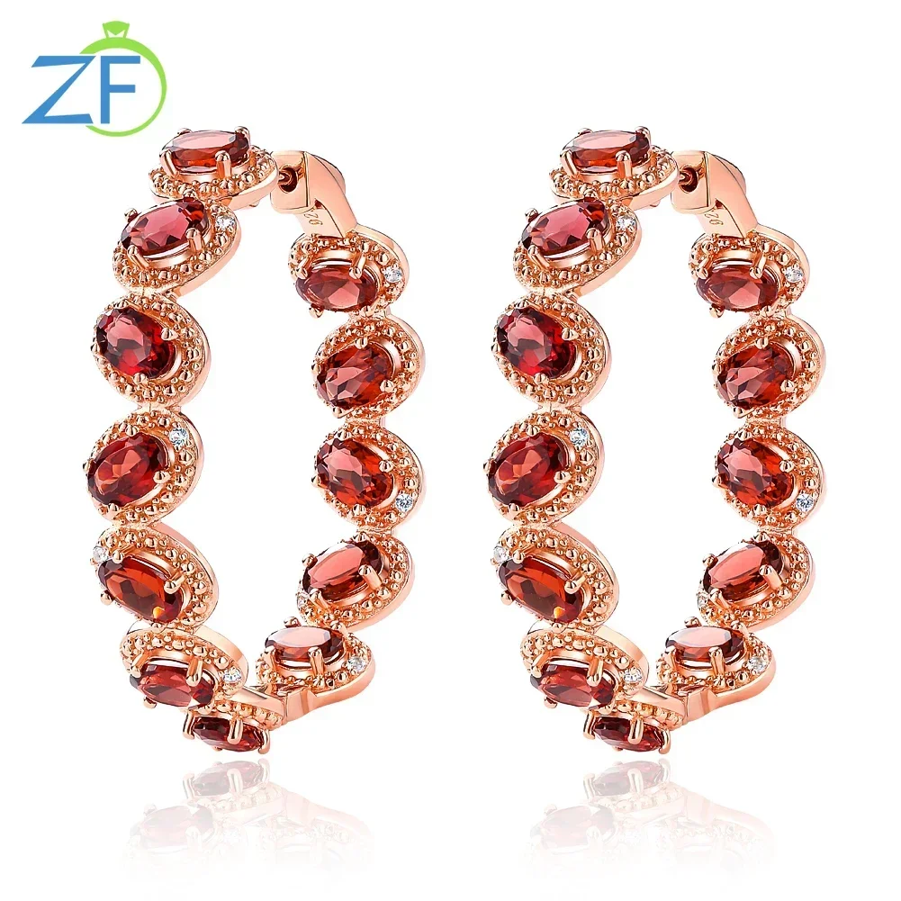 

GZ ZONGFA Garnet Big Hoop Earring Silver 925 Natural Real for Women Vintage 14K Rose Gold Plated Red Gemstone Jewelry Trend 2024
