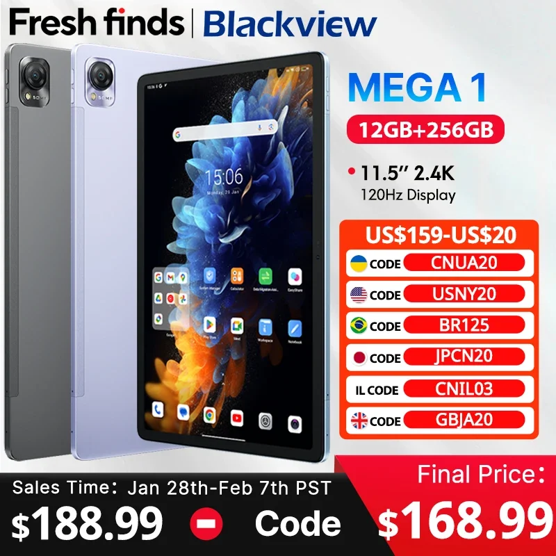 【월드 프리미어】Blackview MEGA 1 태블릿 11.5인치 2.4K 120Hz 디스플레이 12GB 256GB 8800mAh 50MP+13MP 카메라 33W 고속 충전 패드