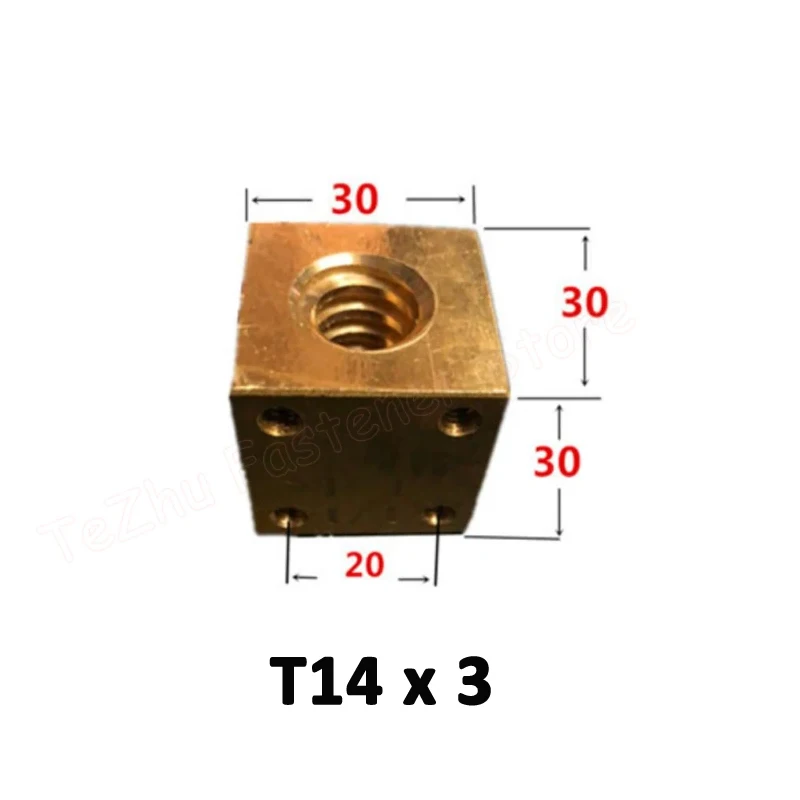 T14 Left Hand Thread Lead Screw Trapezoidal Rod Pitch 3mm Length 500mm with Brass Square Nut