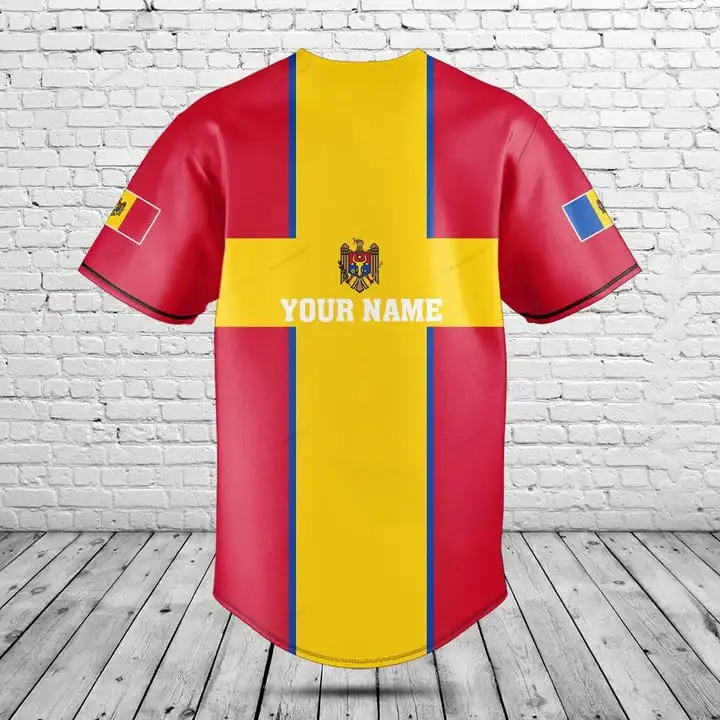 Custom Name Moldova Flag Graphic Button Shirt Summer Casual Men's Fashion Streetwear Baseball Team Jersey Cool Short Sleeve Tops