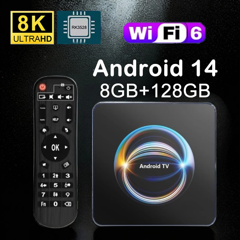 2025 X66 صندوق التلفزيون الذكي WIFI6 Android 14.0 RK3528 6K 2.4G&5G Dual WiFi 8GB 64GB 128GB BT5.2 8K مشغل الوسائط العالمي الصوتي العلوي