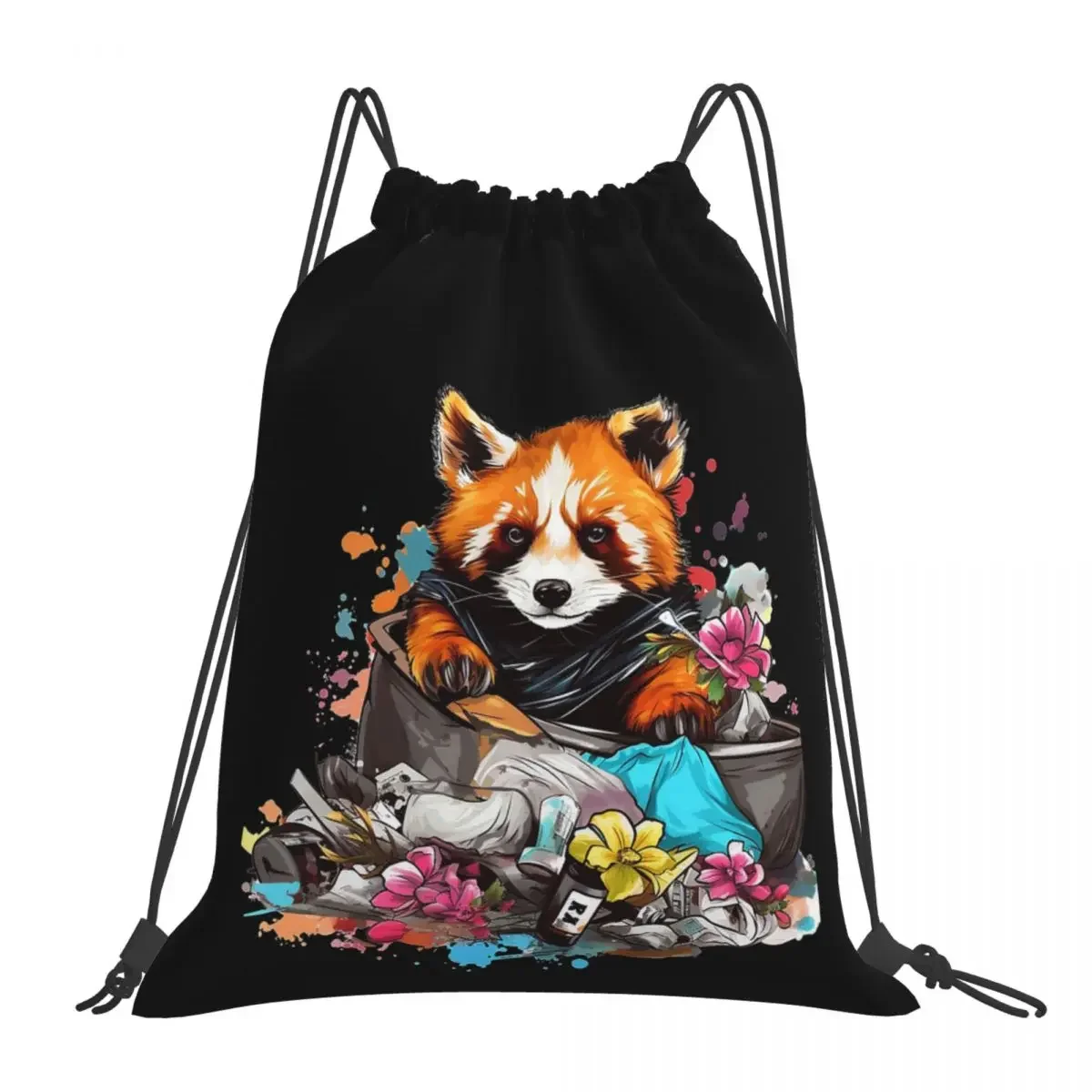 

Red Panda In Trash Cute Red Panda Backpacks Drawstring Bags Drawstring Bundle Pocket Shoes Bag BookBag For Man Woman School