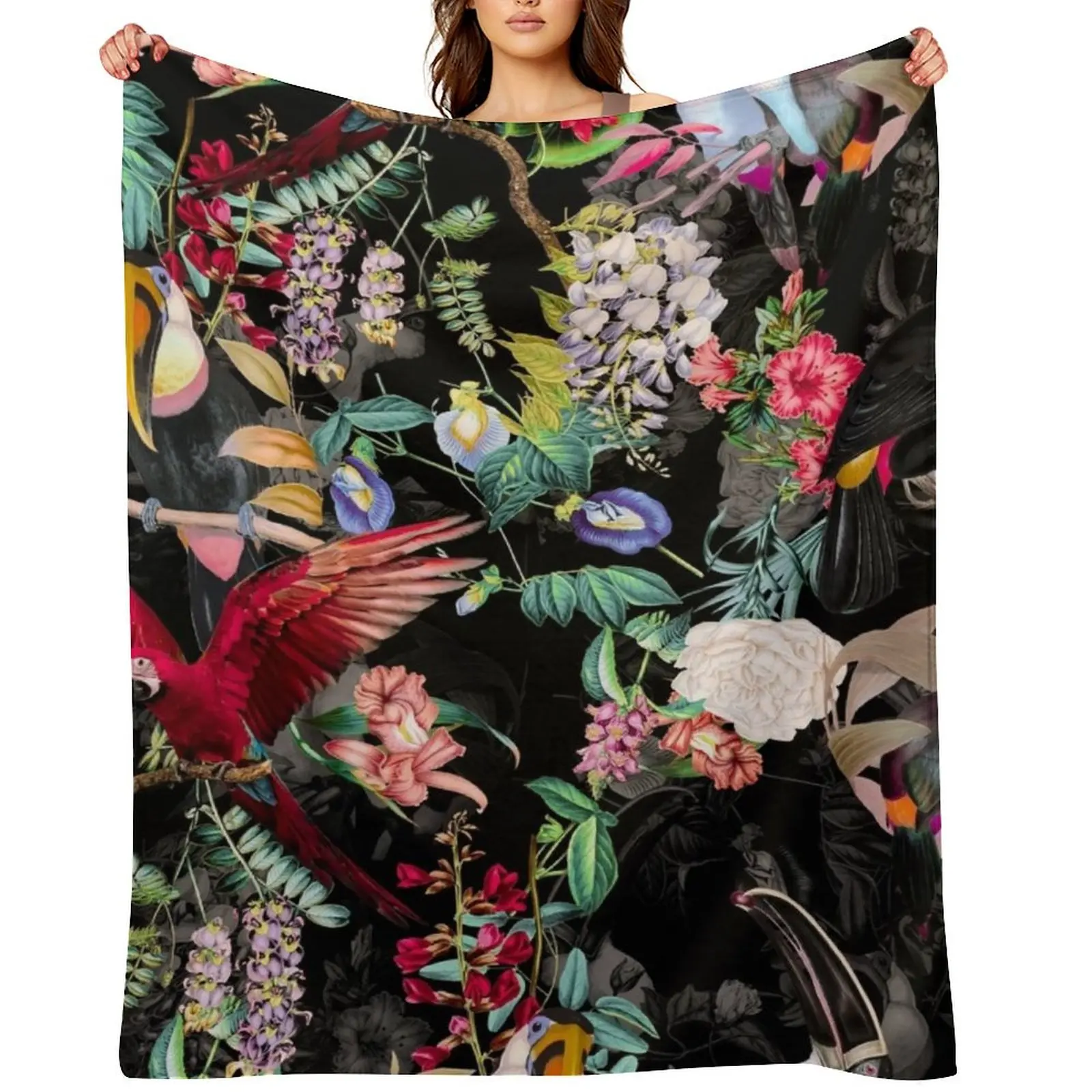 

Floral and Birds IX Throw Blanket Plaid Retros Thermal Blankets