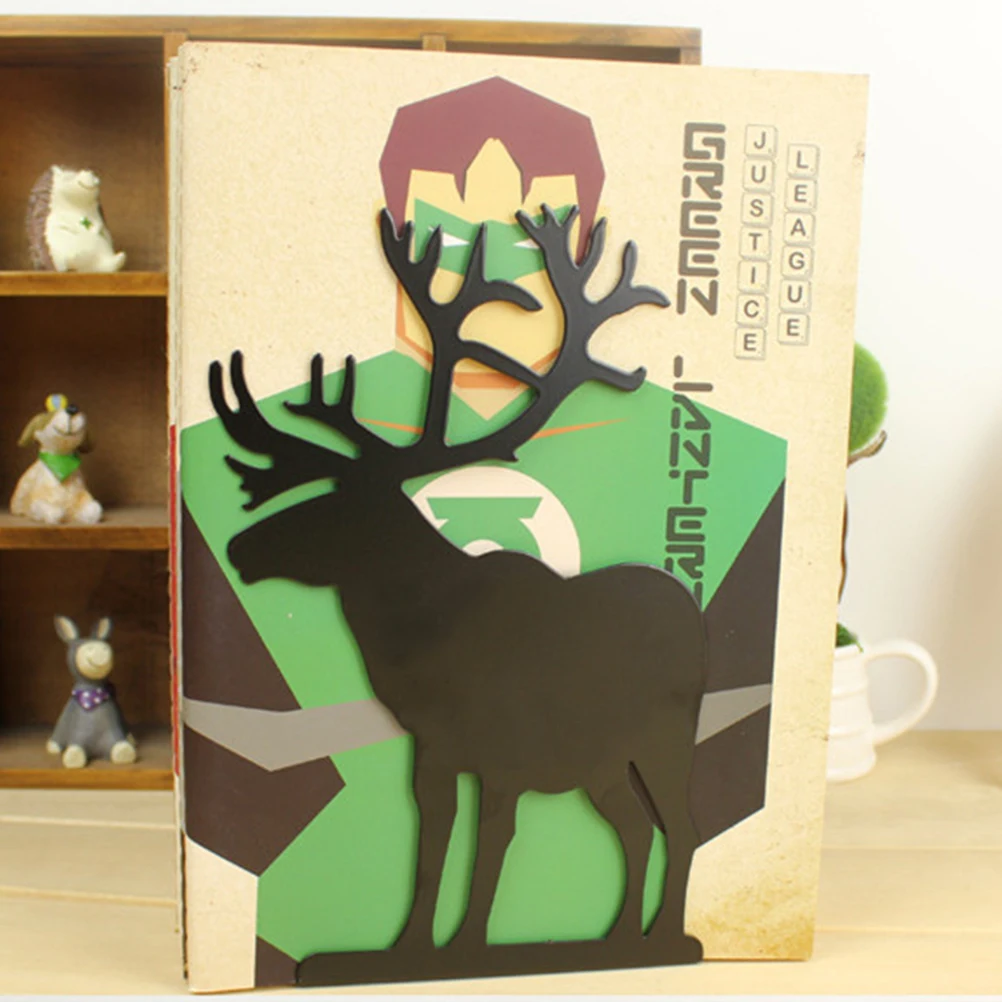 

1 Pair Iron Elk Bookends Black Creative Book Stand For Books Files Magazines Cd Storage Organizer Retro Stationery Holder Decor