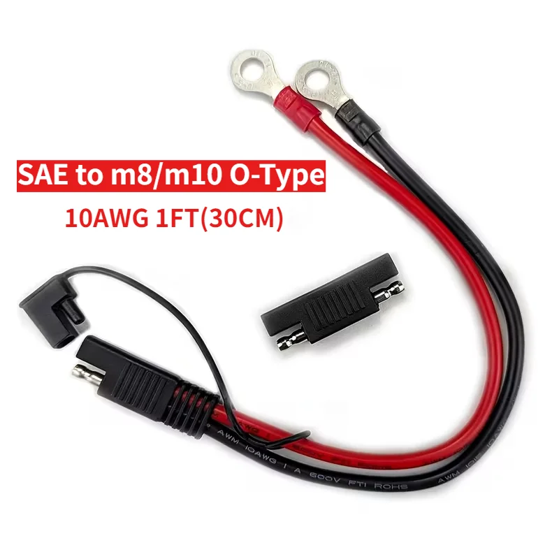 1Pc 10AWG‑6mm² SAE Plug To M8/M10 O‑Type Copper Lug Cable Insulated Terminal Wire for RV Motorcycle Solar Car Battery Charging