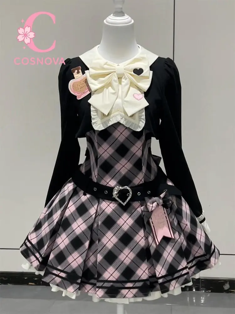 robe-lolita-gothique-japonaise-pour-femmes-design-doux-nœud-sens-plaid-patchwork-kawaii-mode-fille-vintage-jolies-tenues