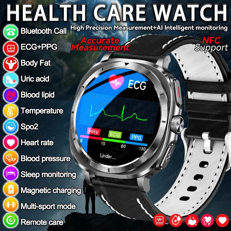 Nuevo reloj inteligente ECG + PPG para hombres, examen microfísico con un solo clic, ácido úrico, presión arterial, deporte, salud, NFC, reloj inteligente IOS