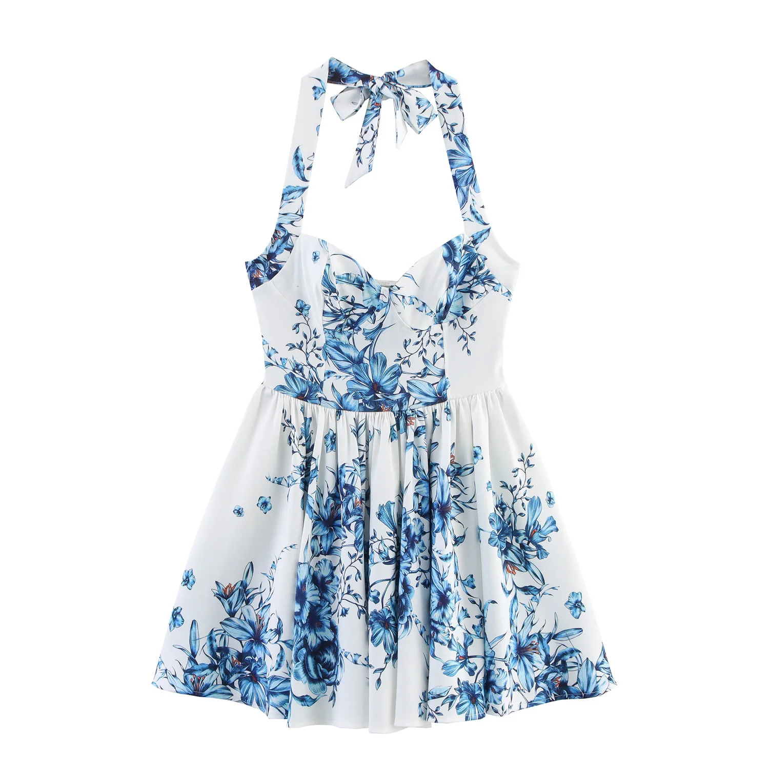 Vestido de Verão F com Estampa Floral e Decote ter, Estilo Francês, Cintura Alta, Fibra de Poliéster, Nova Coleção ...