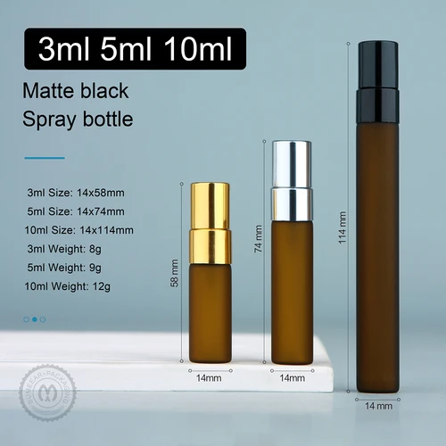 Imagen 2 del producto 100 unids/lote 3ml 5ml 10ml botella de Spray esmerilado ámbar boquilla de aluminio Perfume cosmético vacío recargable