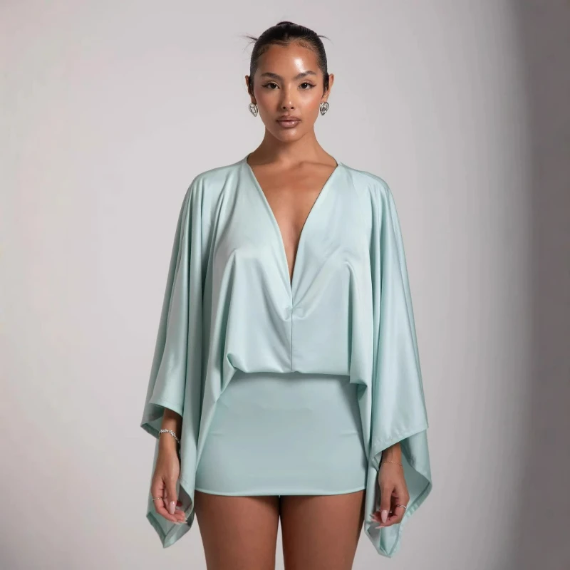 

2026 Summer New Fashionable European American Style Elegant and Stylish Solid V-neck Patchwork Casual Versatile Dress for Women