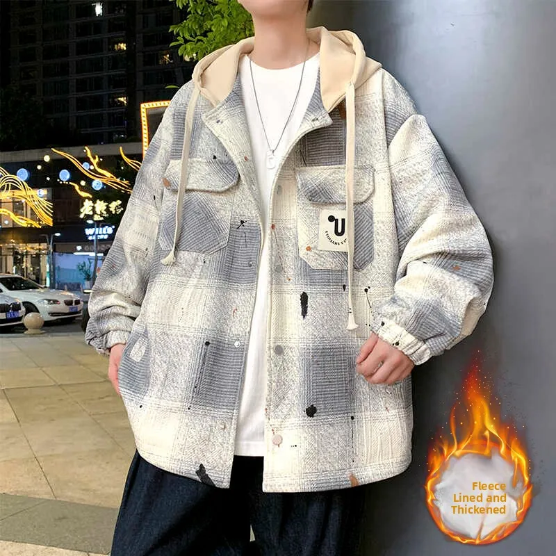 

Teenage Hong Kong Sle Loose Plaid Jaet Men's Winter New Arrival High School Students Hooded Fce Large Size Coat