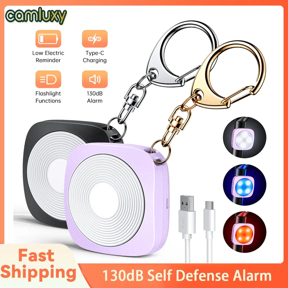 2 In 1 Personal Safety Alarm + LED Emergency Night Light 130dB Type-C Charging Self Defense Alarm with Key Chain Press Tap Alarm