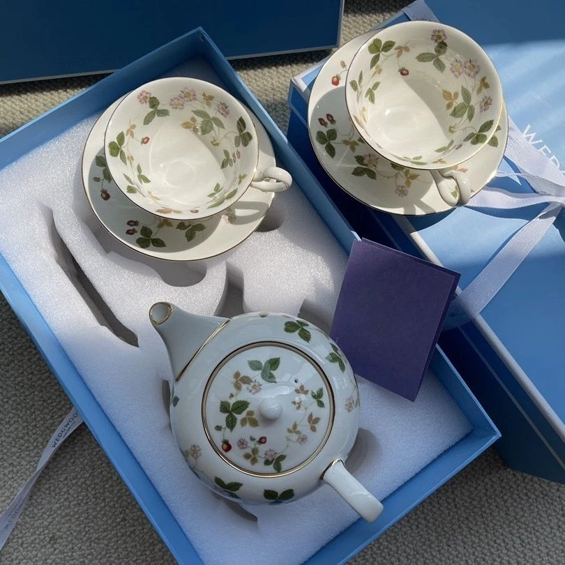 wild strawberry series double-layer string cake plate double-cup plate a pot of two cups series afternoon tea tableware