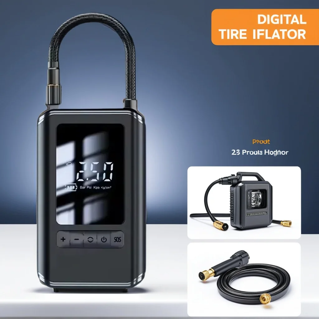 Pompe à pneus portable - Écran numérique de chargement sans fil