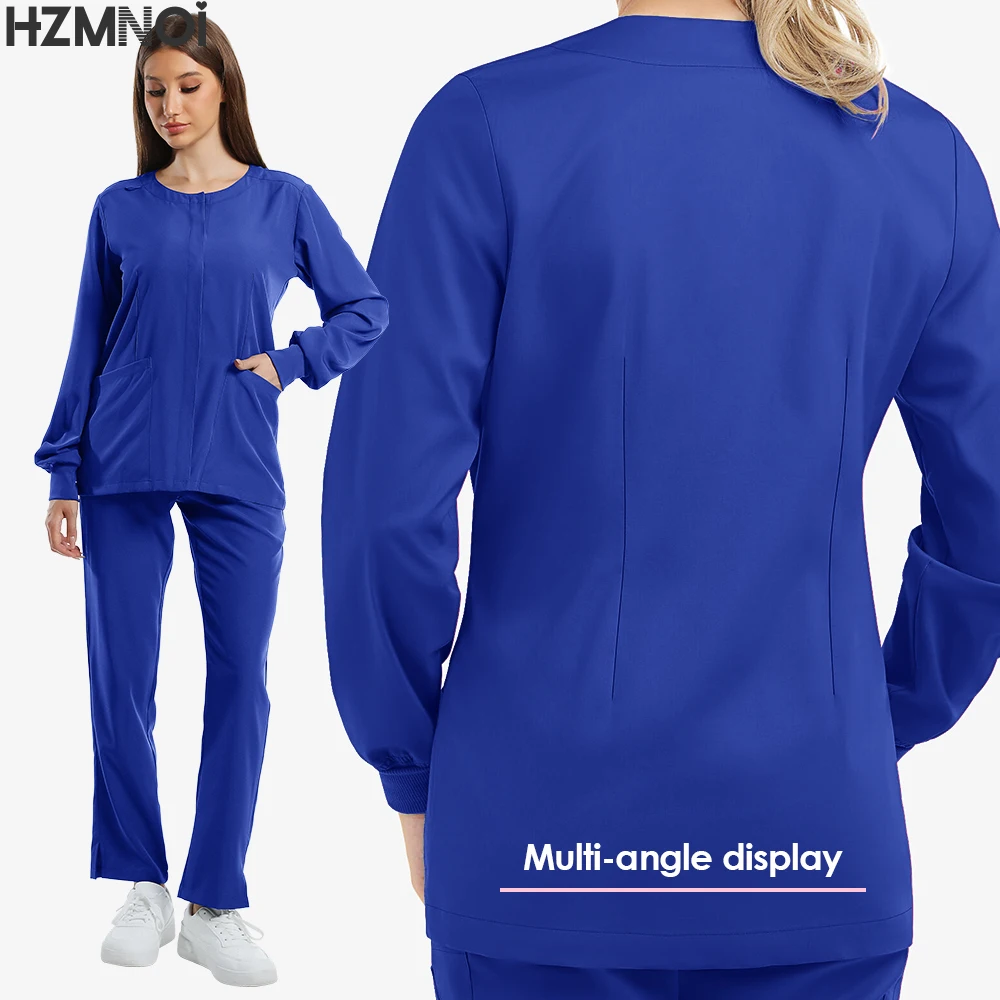Tops de manga larga de tela elástica de Color sólido, pantalones para correr, uniforme de trabajo para sala de operaciones de laboratorio de farmacia Dental