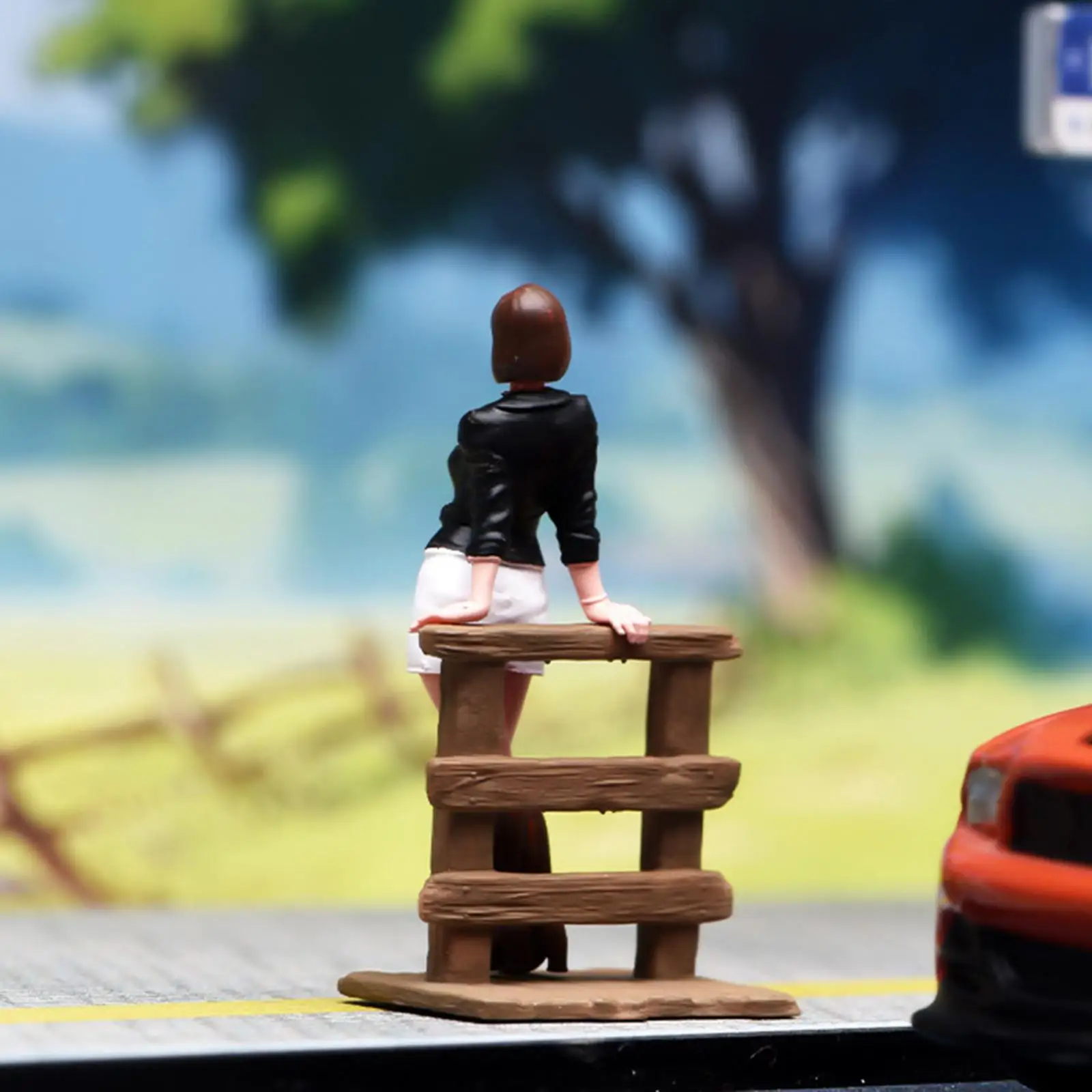 

1/64 Scale Standing Girl Model Tall Boots Stimulated Diorama Scenery with Railing Decor Tiny People Model for DIY Scene