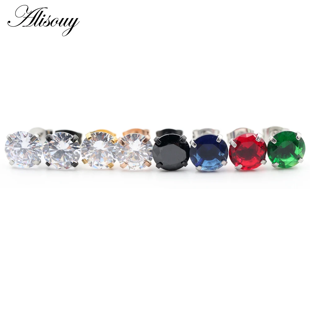 2pcs Gold Color CZ Crystal Ear Studs for Women
