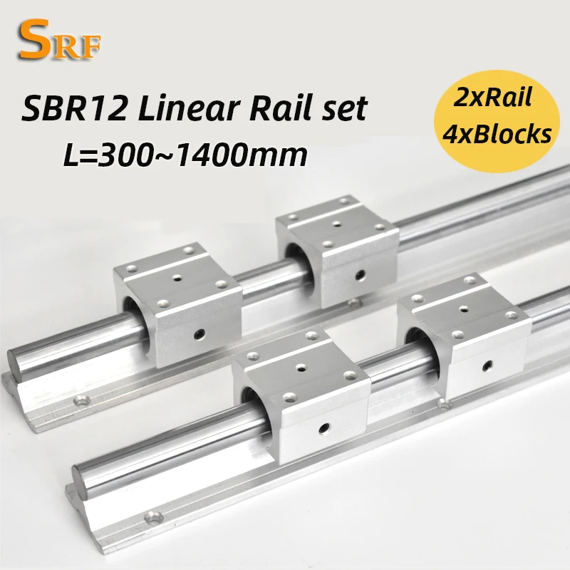 

2 шт., линейная направляющая диаметром 12 мм, SBR12, длина 300 ~ 1400 мм, направляющая линейного перемещения + 4 шт., подшипниковые блоки SBR12UU