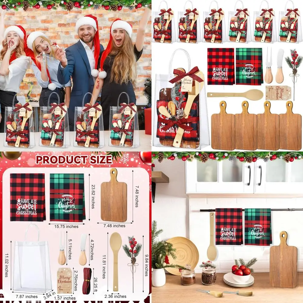 

Рождественский кухонный подарочный набор: деревянная разделочная доска, праздничные полотенца, ножи и вилки для праздничной кулинарии