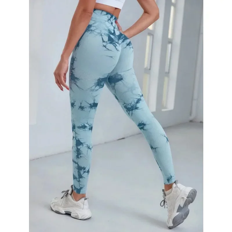 Seamless Tie Dye Leggings Women High Waist Fitness Leggings High Elastic Slim Hip Liftting Fashion Gym Trainning Running Tights