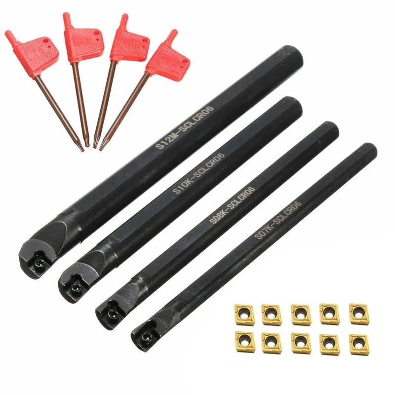 SCLCR06 S06K S07K S08K S10K S12M Turning Tool Holder +10PCS CCMT060204 Carbide Inserts SCLCR CCMT Lathe Cutting Tools Set