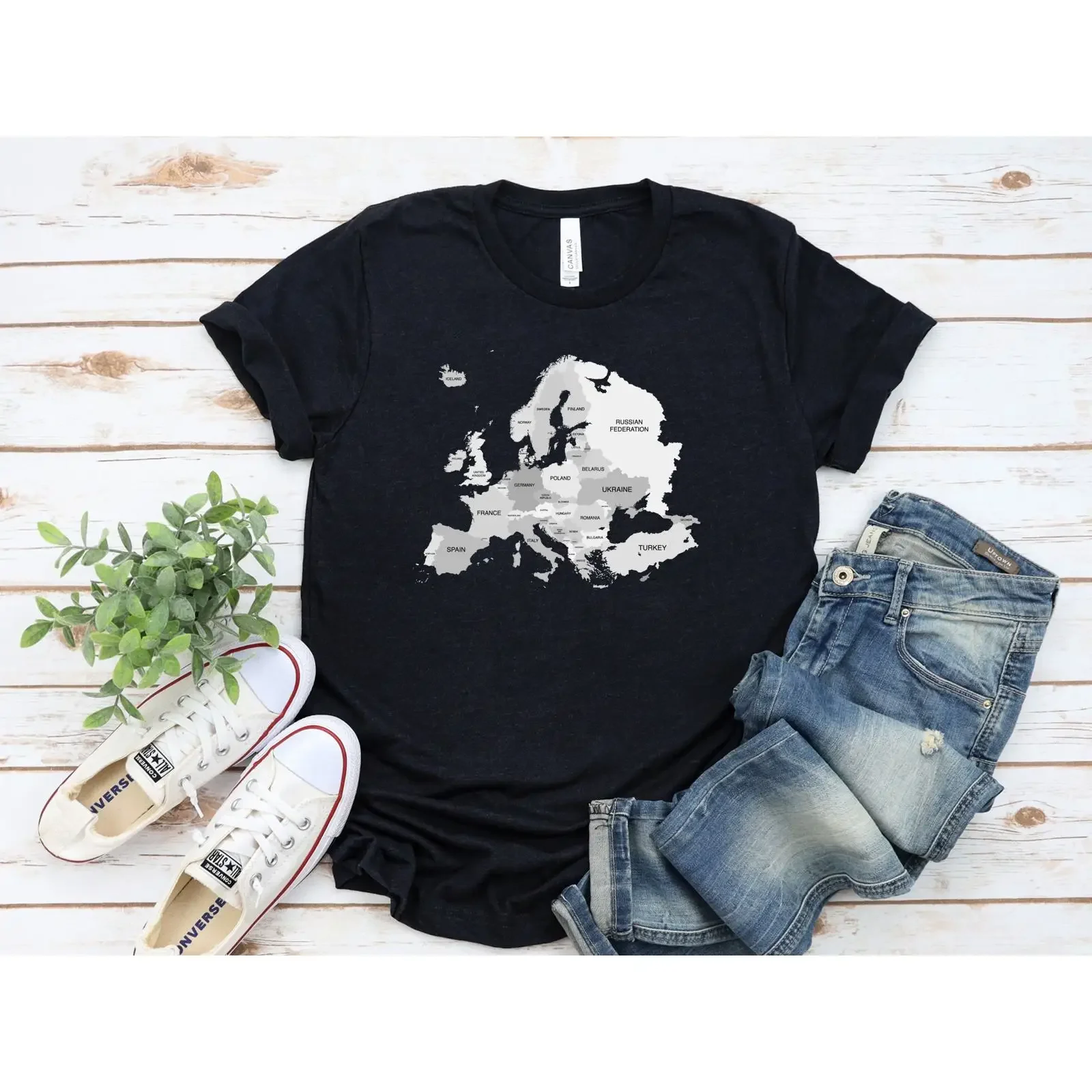 T-shirt Carte de l'Europe – Souvenir de Voyage UE pour Amateurs de Géographie – Décontracté, Vintage, Effet Délavé – Idéal pour le Quotidien, Streetwear Respirant