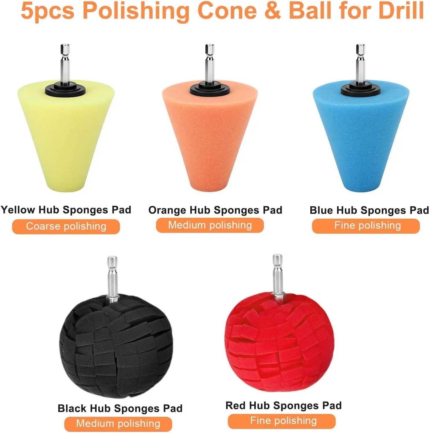 1-7pcs Wheel Detailing Kit Cone & Ball Sponge Buffing Pads with Extension Rod Microfiber Towel For Car Housework Cleaning