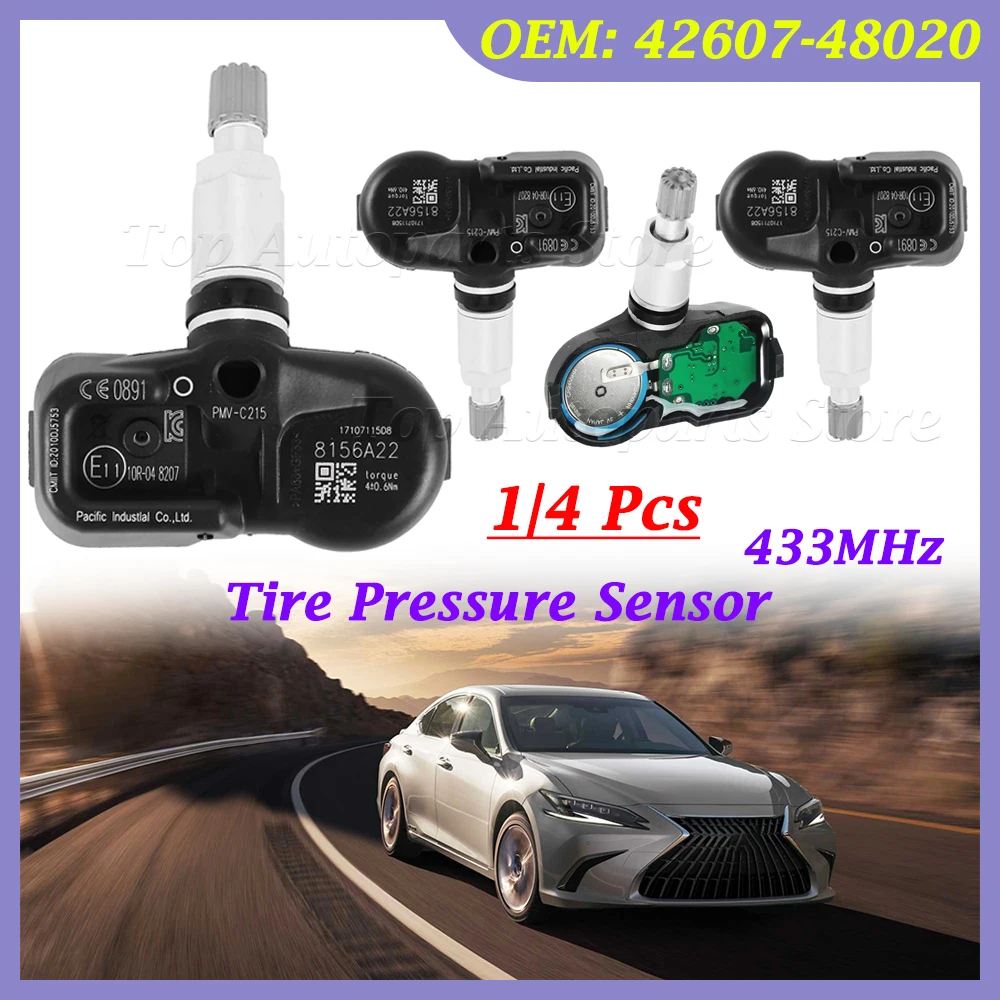 Tire Pressure Sensor TPMS 433MHz 42607-48020 1/4 Pcs PMV-C215 For Lexus ES LC LS RX Toyota Land Cruiser Camry C-HR RAV4 Yaris