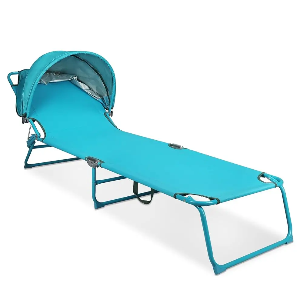 

Outdoor Lounge Chair, Tanning Chair With Sunshade Roof, Adjustable Backrest Folding Chaise Lounge, Reclining Beach Bed For