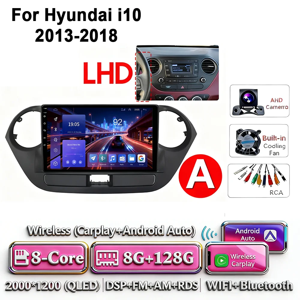Android 17 2Din Carplay Android Auto 4G WIFI autoradio voor Hyundai I10 2013-2018 GPS DSP BT touchscreen multimediasysteem