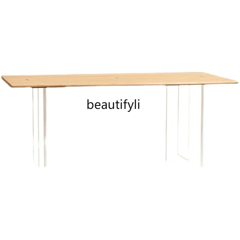 

Miji Style Log Creative Acrylic Solid Wood Dining Table White Wax Large Board Table Designer Simple Conference Table